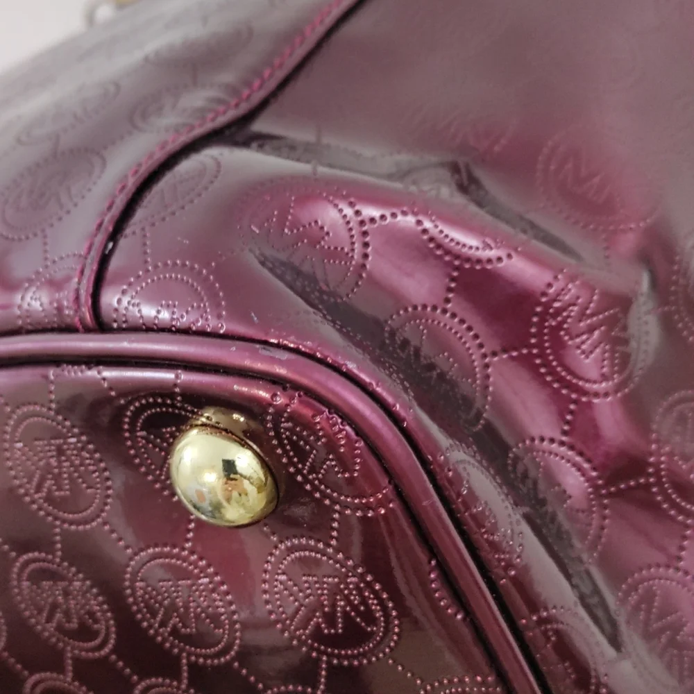 Michael Kors Jet Set East West Signature Bordeaux Patent Leather Metallic Tote